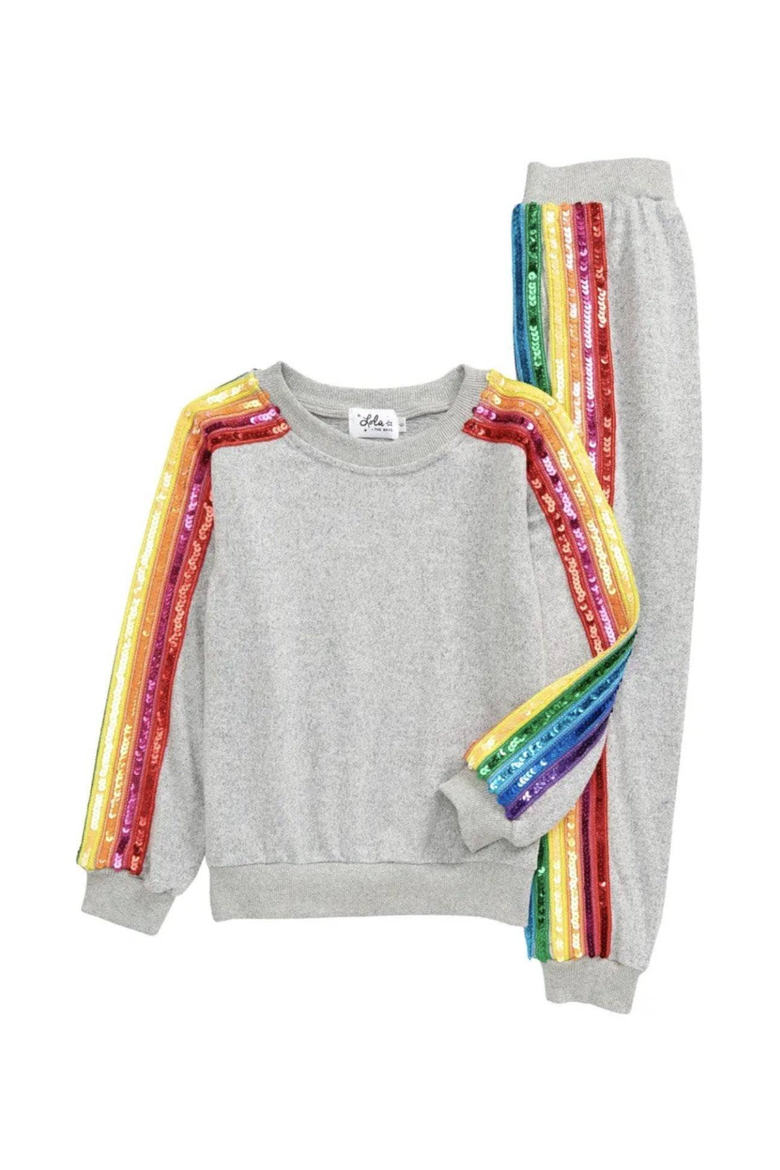 Women's Sequin Rainbow Tracksuit Set, Main, color, Grey