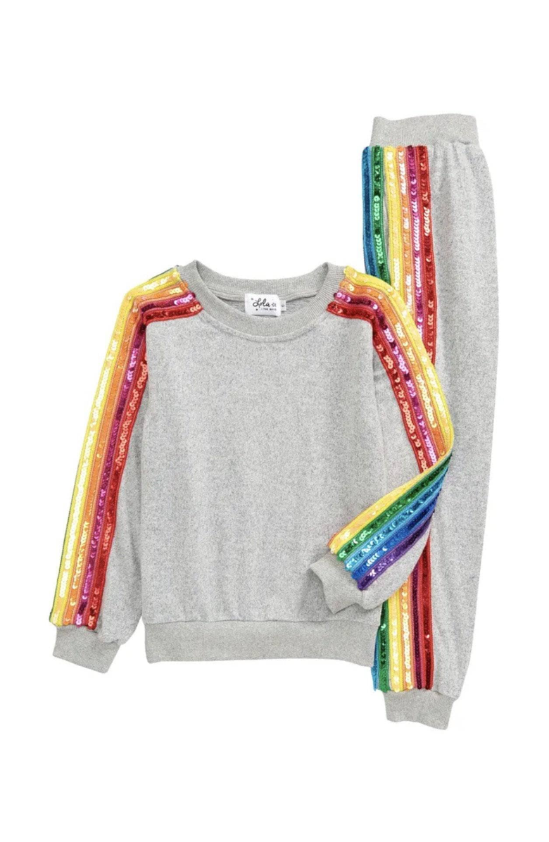 Lola + The Boys Women's Sequin Rainbow Tracksuit Set, Main, color, Grey