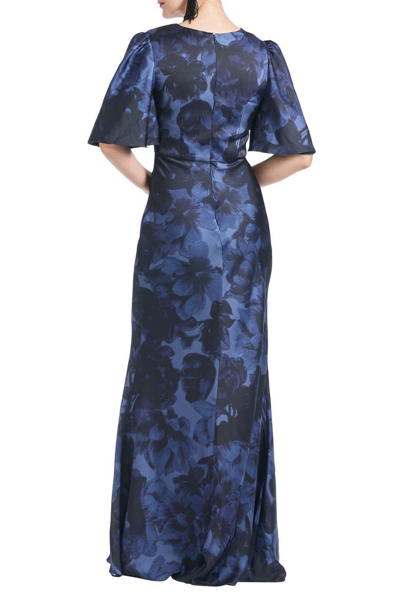 Mae Floral Print Satin Crepe Trumpet Gown, Alternate, color, DEEP OCEAN BOUQUET