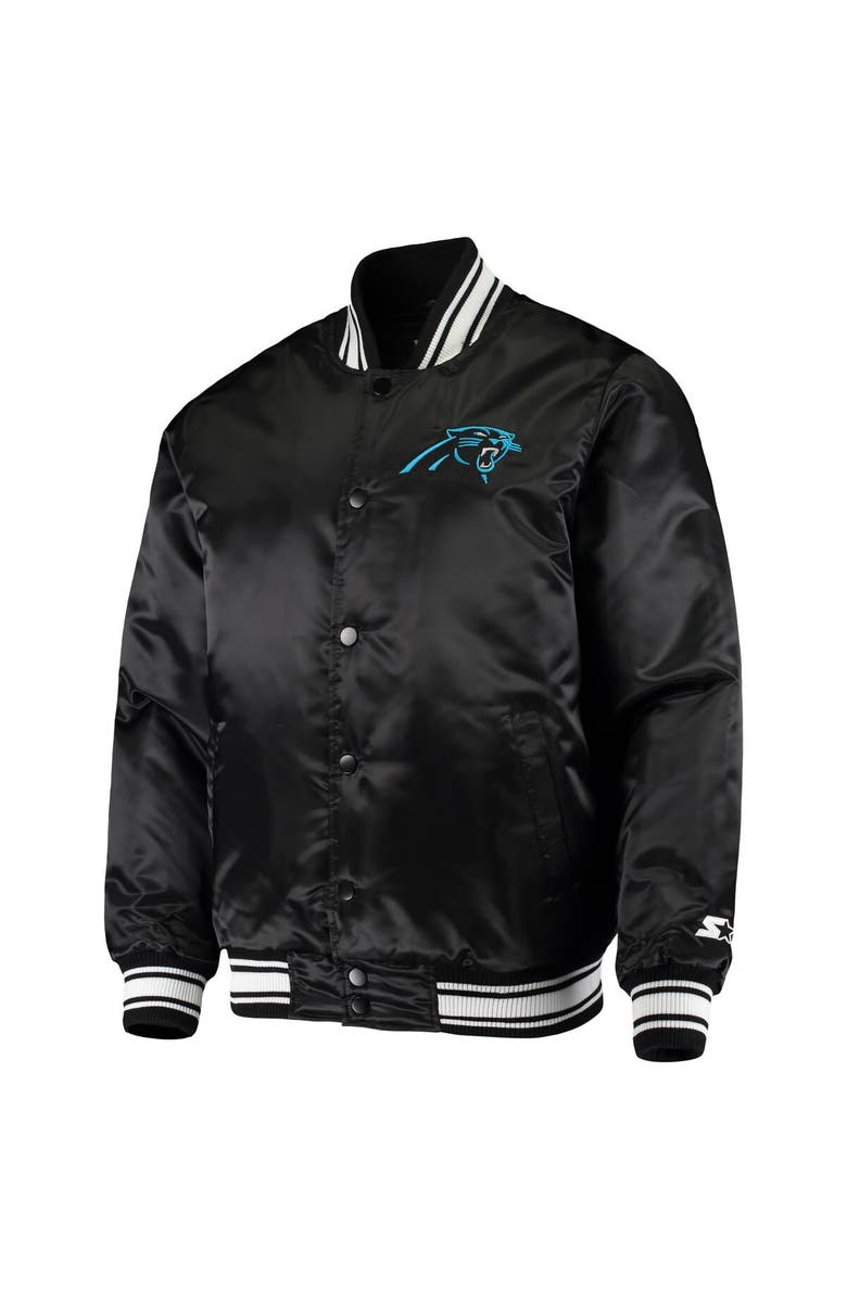 STARTER Men's Starter Black Carolina Panthers Locker Room Satin Varsity Full-Snap Jacket, Alternate, color, Black