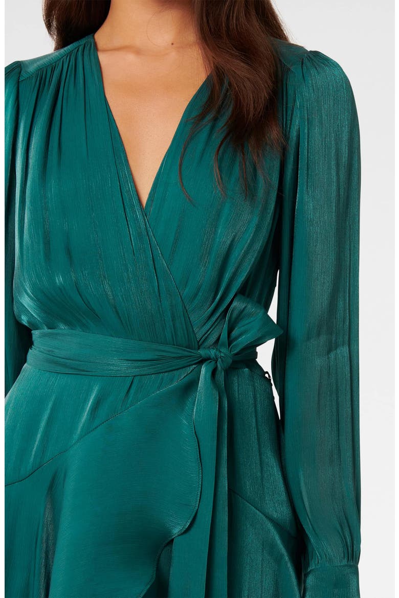 long sleeve chiffon faux-wrap dress Myra Metallic Long Sleeve Chiffon Faux Wrap Dress (Women)