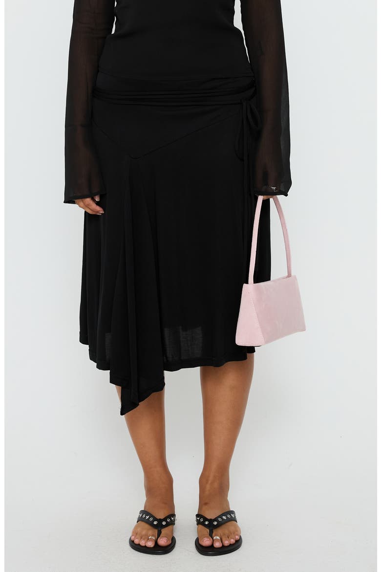 Joaney Tie Side Jersey Midi Skirt, Main, color, BLACK