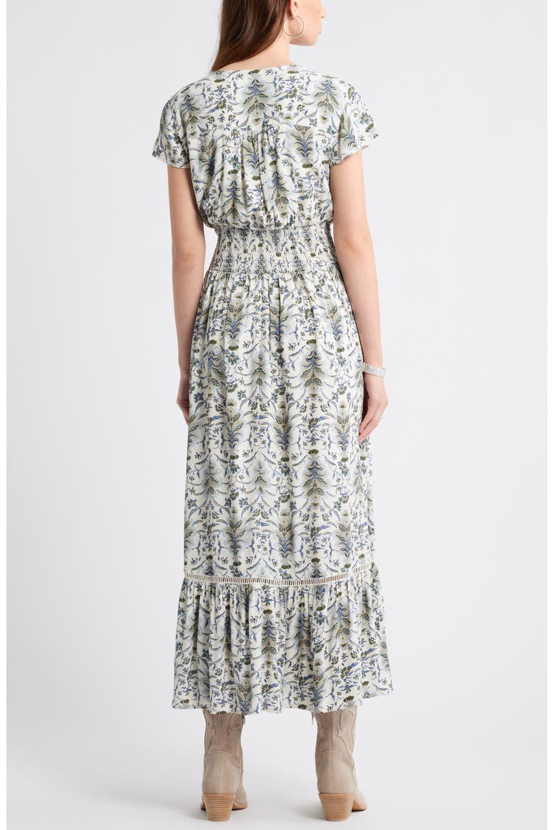 Print Smocked Waist Ruffle Hem Maxi Dress, Alternate, color, IVORY SHELL WILLOW FLORAL