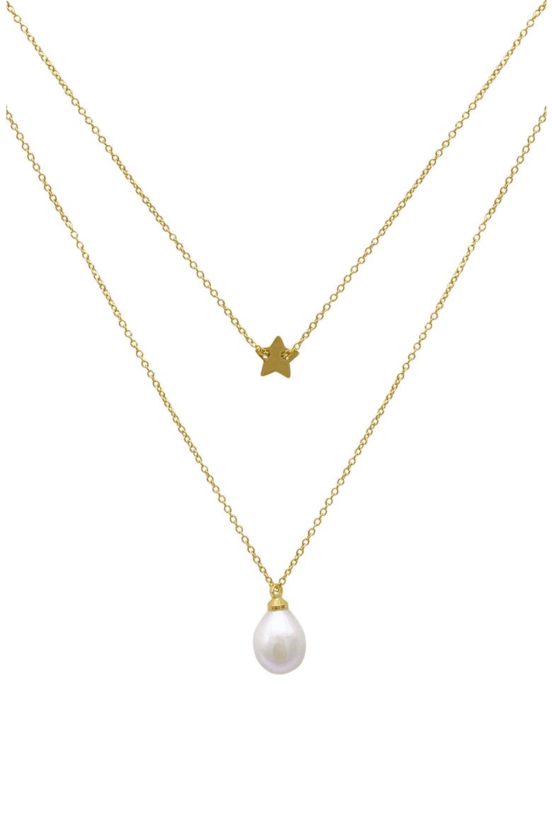 14K Gold Plated Star & Baroque Pearl Layered Necklace, Alternate, color, YELLOW