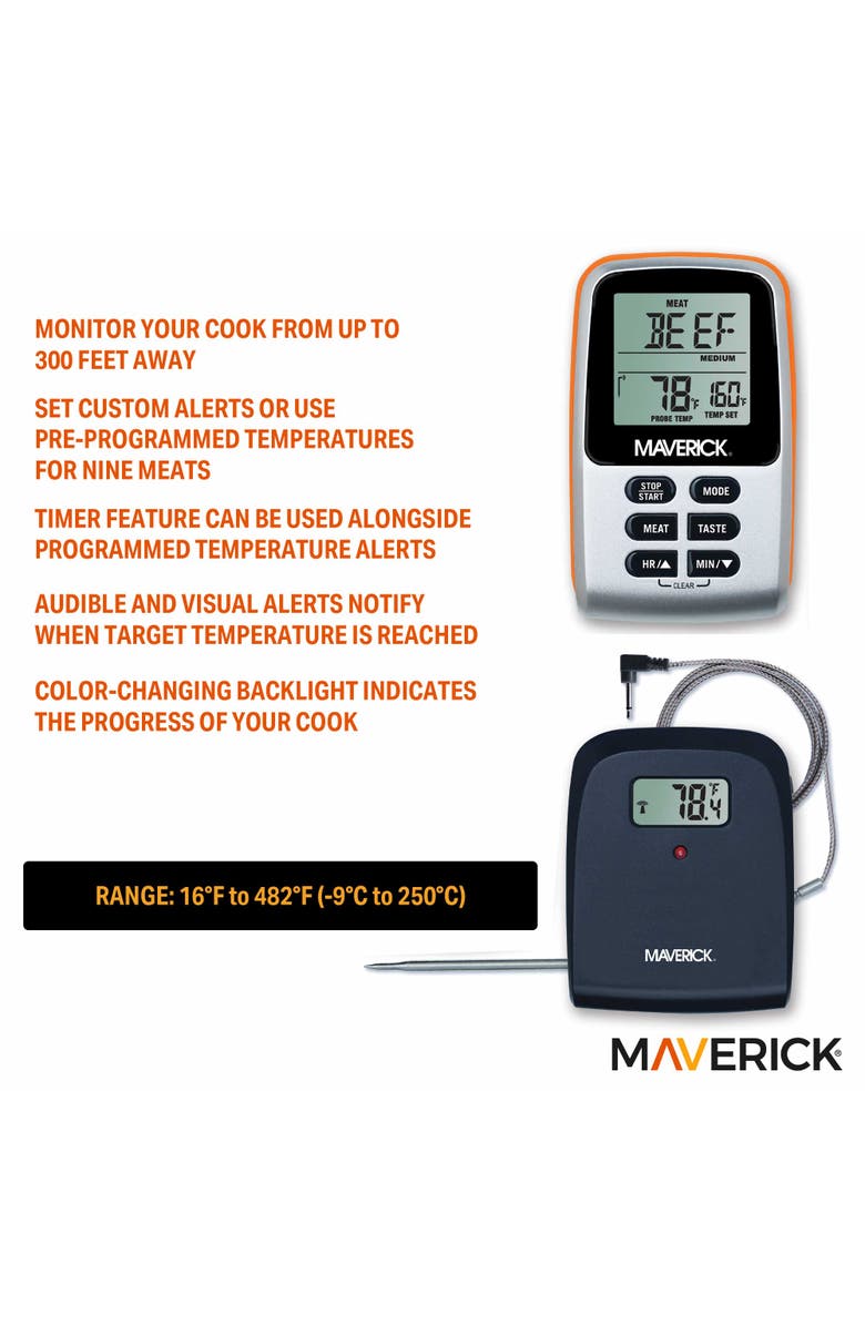 Maverick Wireless Remote Cooking Thermometer, Alternate, color, Silver/Black/Orange