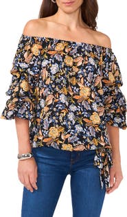 Vince Camuto Floral Off the Shoulder Bubble Sleeve Top
