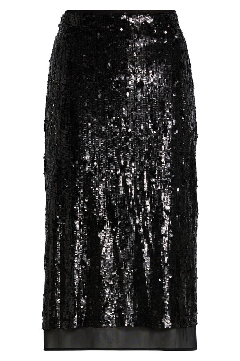Cher Sequin Midi Skirt, Alternate, color, BLACK