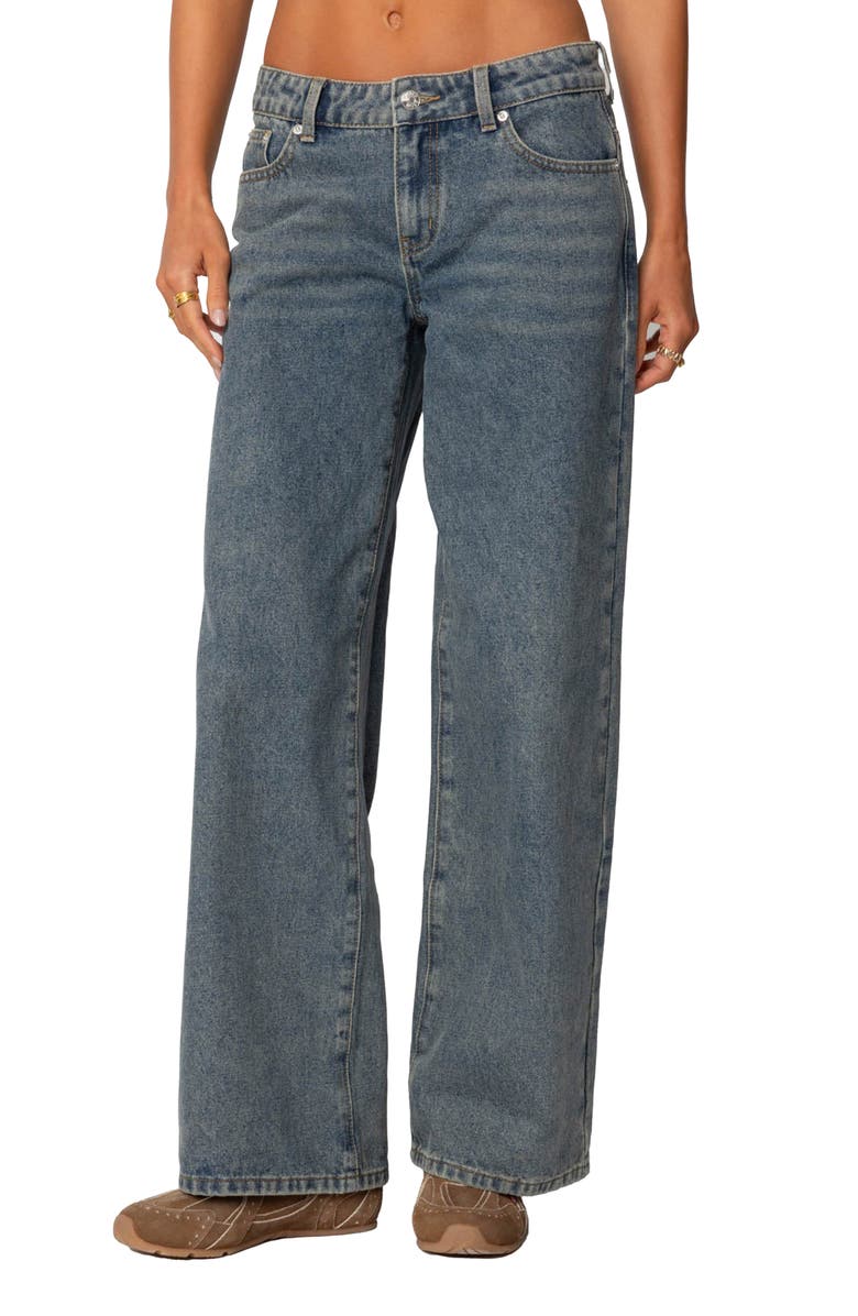 EDIKTED Leopard Heart Wide Leg Jeans, Main, color, Blue-Washed