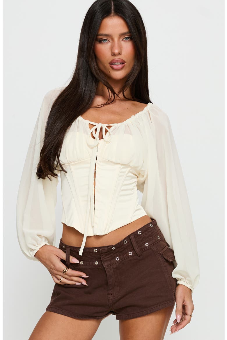 Blouson Sleeve Corset Top, Alternate, color, WHITE