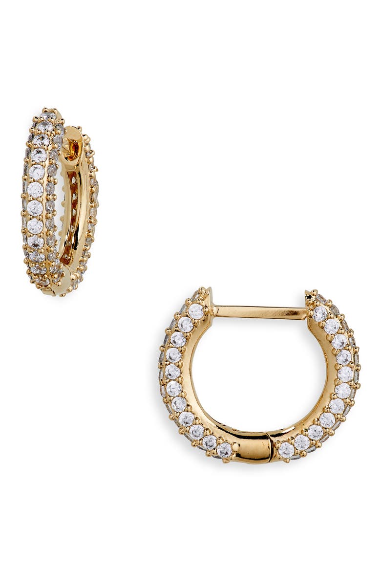 Pavé Cubic Zirconia Huggie Hoop Earrings, Main, color, GOLD