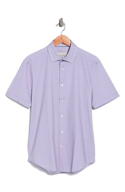 Plaid Stretch Cotton Short Sleeve Button-Up Shirt