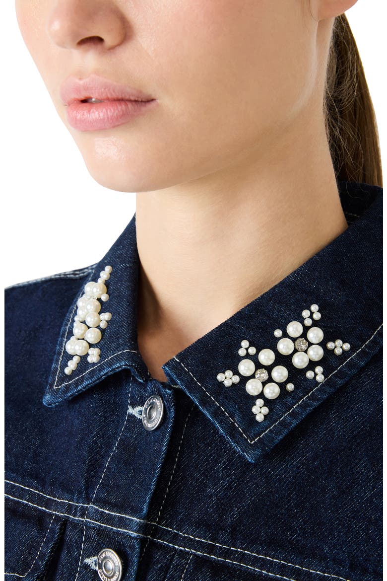 Carmelia Faux Pearl & Rhinestone Detail Denim Minidress, Alternate, color, BIJOU BLUE