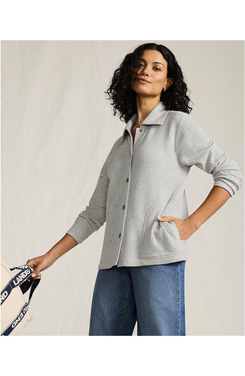 Lands' End Waffle Relaxed Long Sleeve Shirt Jacket, Alternate, color, Gray Heather