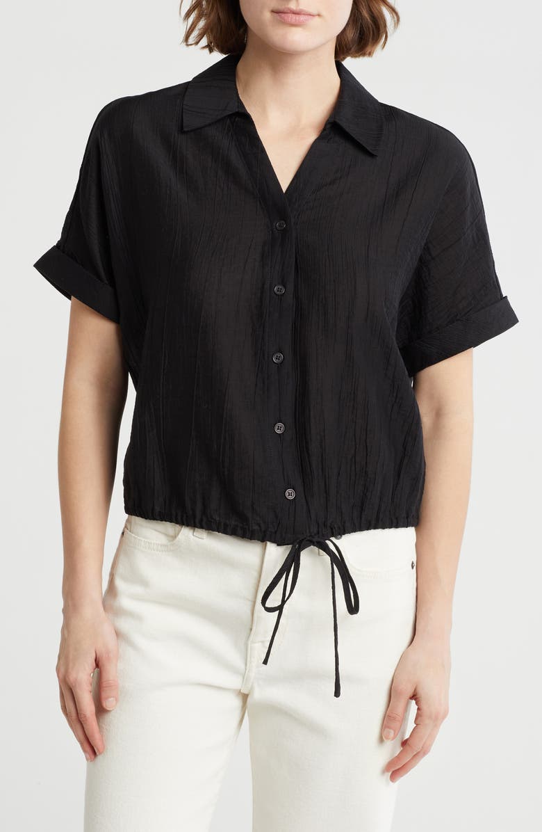 Adrianna Papell Short Sleeve Tie Hem Button-Up Shirt, Main, color,