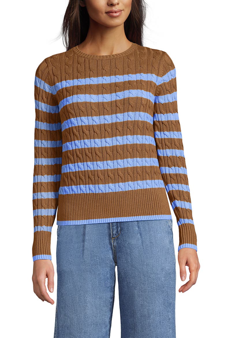 Drifter Modern Cable Crew Sweater, Main, color, Canyon Camel/Blue Stripe