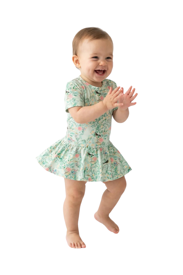 Sage Blossom Twirl Dress with Bodysuit, Main, color, Green Vines with Pink Blossoms