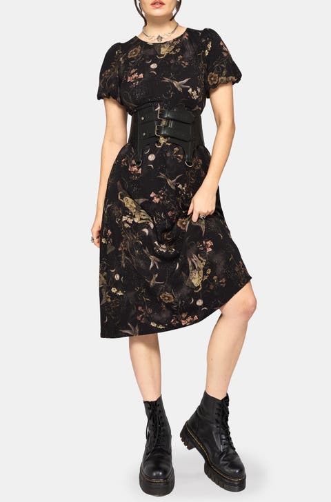 Harpyiai Print Puff Sleeve Midi Dress
