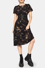Disturbia Harpyiai Print Puff Sleeve Midi Dress