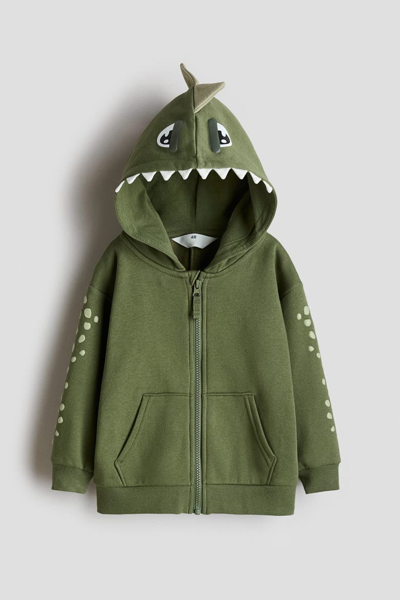 Appliquéd Zip-through Hoodie, Alternate, color, Green/dinosaur