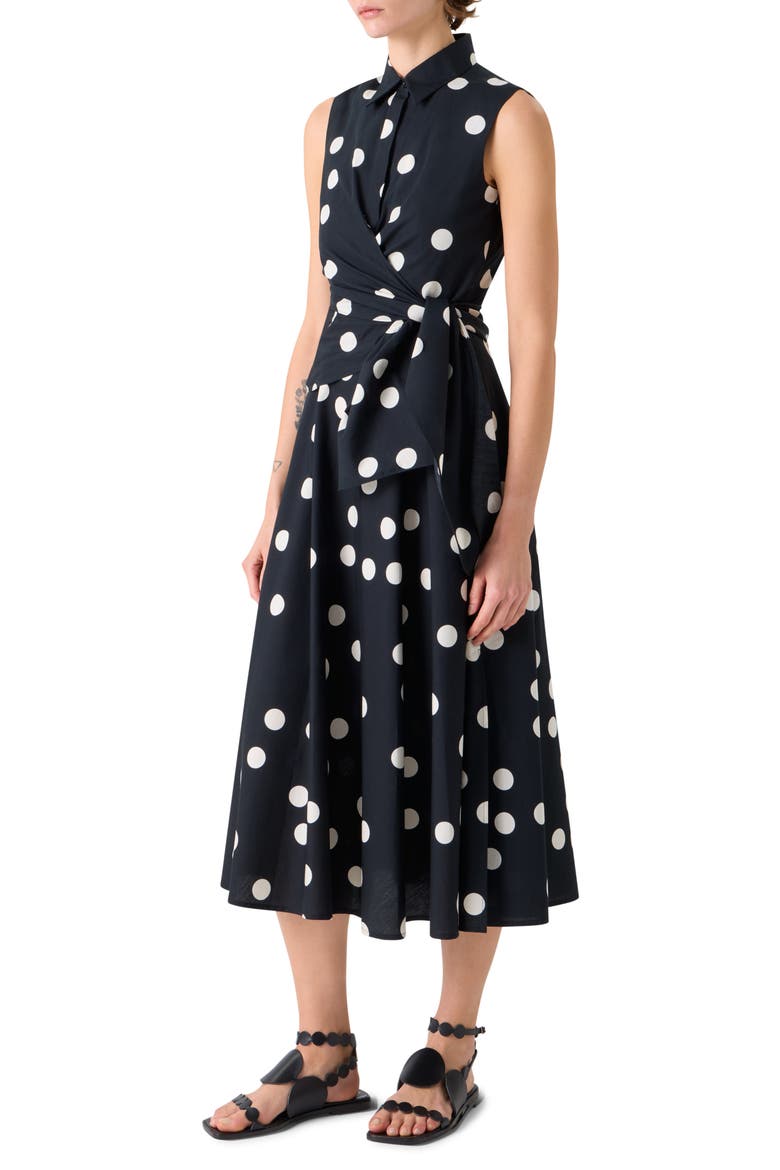Polka Dot Cotton Poplin Faux Wrap Shirtdress, Alternate, color, BLACK-CREAM