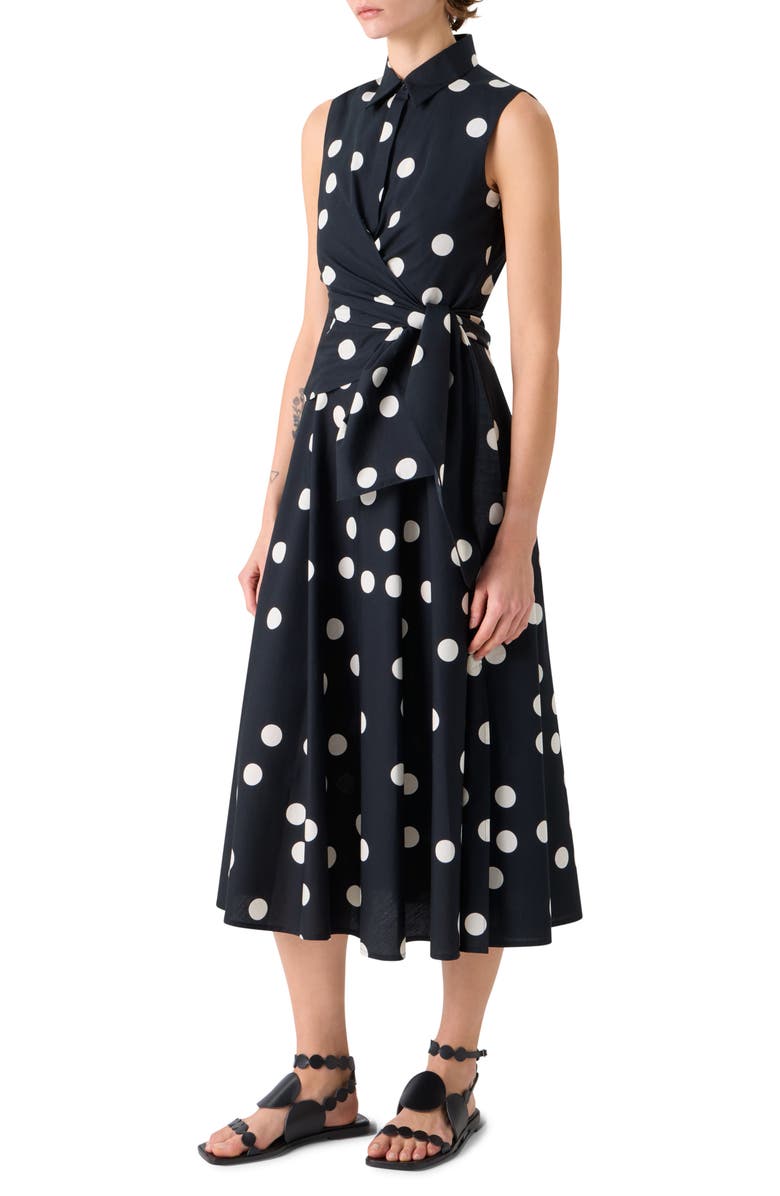 Akris punto Polka Dot Cotton Poplin Faux Wrap Shirtdress, Alternate, color, Black-Cream