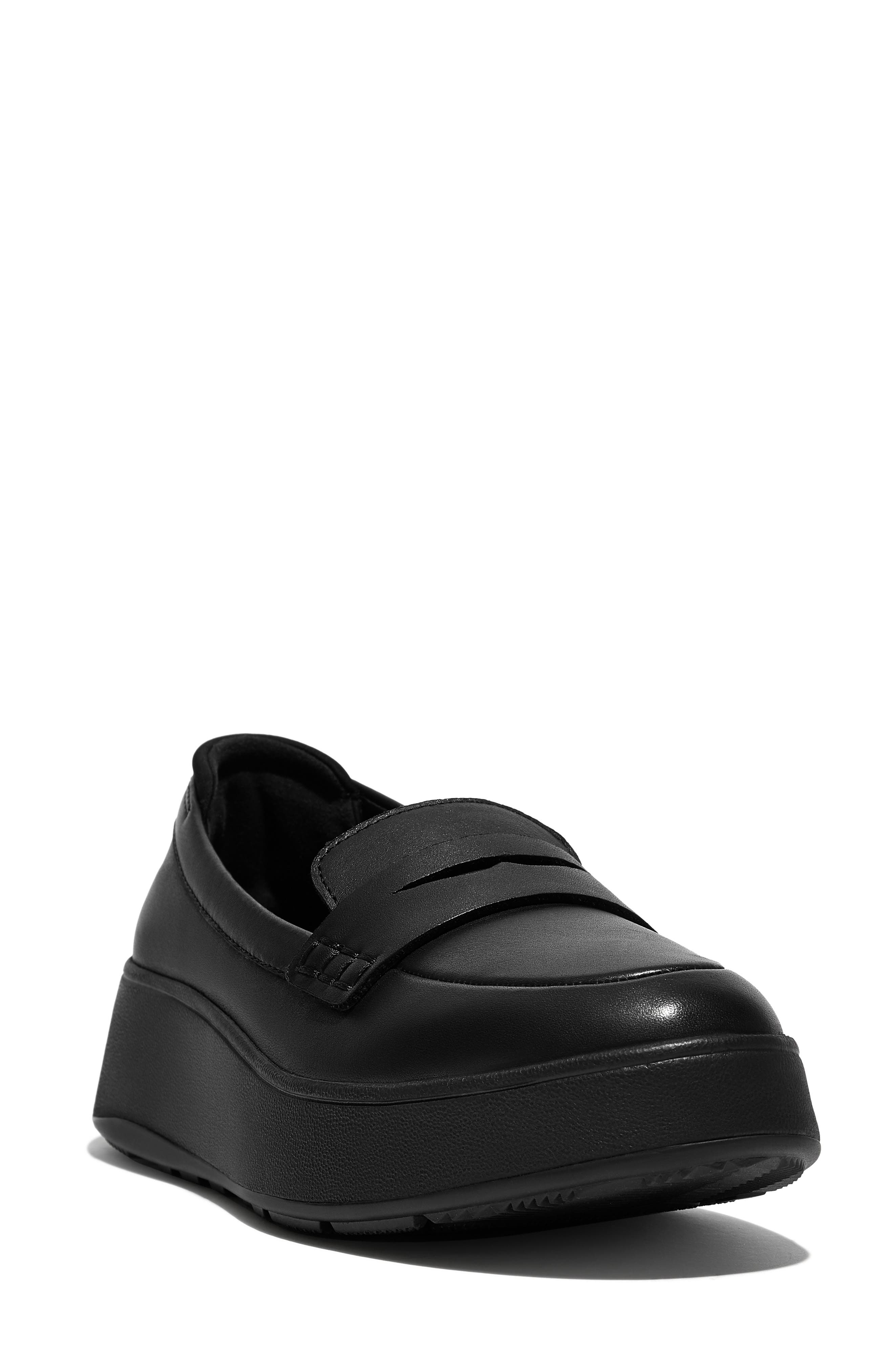 FitFlop F-Mode Leather Flatform Penny Loafer, Main, color, 