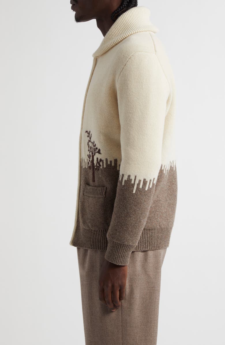 De Bonne Facture Goat & Tree Jacquard Merino Wool Zip Cardigan, Alternate, color, 