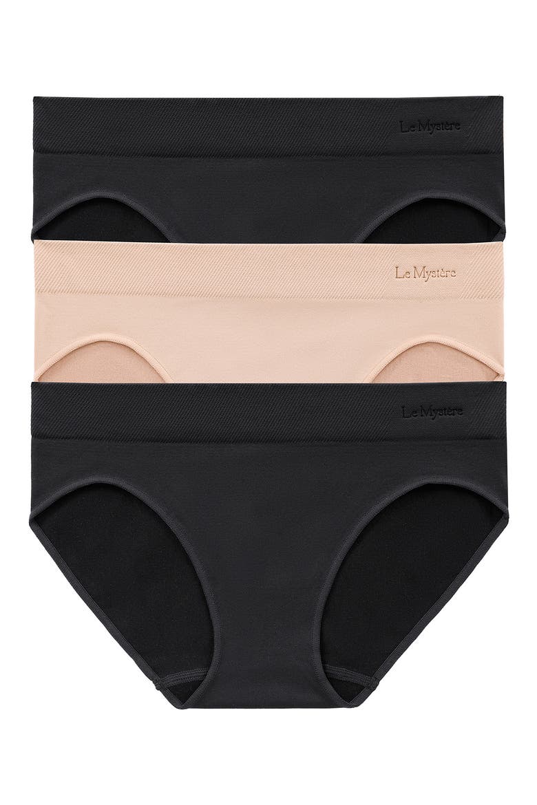 Seamless Comfort Assorted 3-Pack Bikinis, Main, color, BLACK/ BLACK/ NATURAL