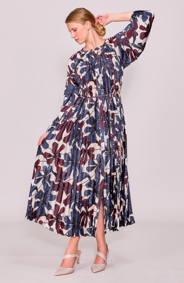 MELLODAY Floral Print Long Sleeve Shirtdress, Alternate, color, Bone Multi