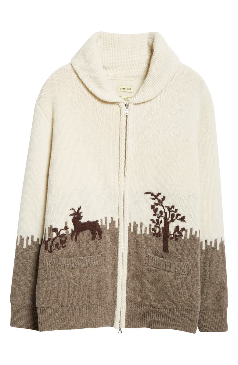 De Bonne Facture Goat & Tree Jacquard Merino Wool Zip Cardigan, Alternate, color, 