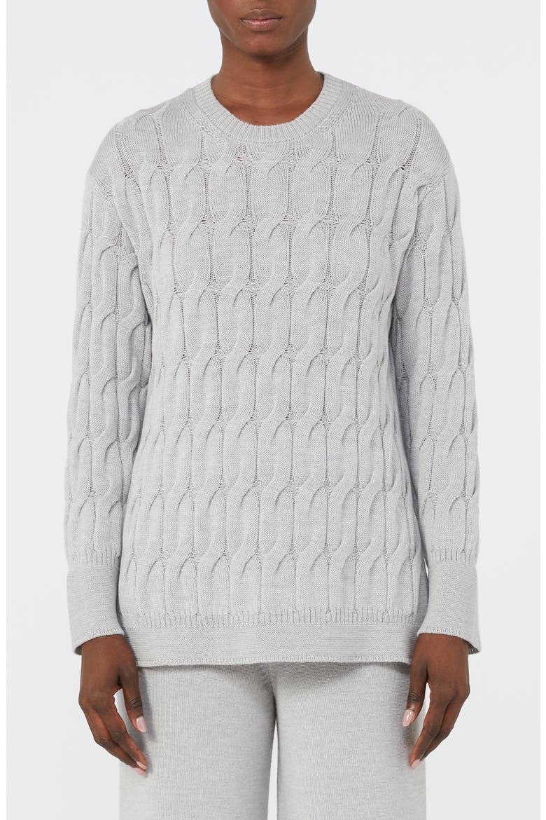 Quid Cable Stitch Sweater, Main, color, LIGHT GREY