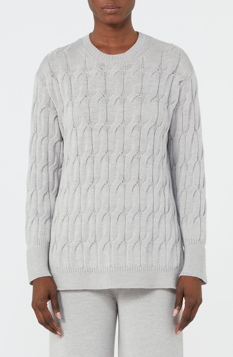 MM by Max Mara Quid Cable Stitch Sweater, Main, color, Light Grey