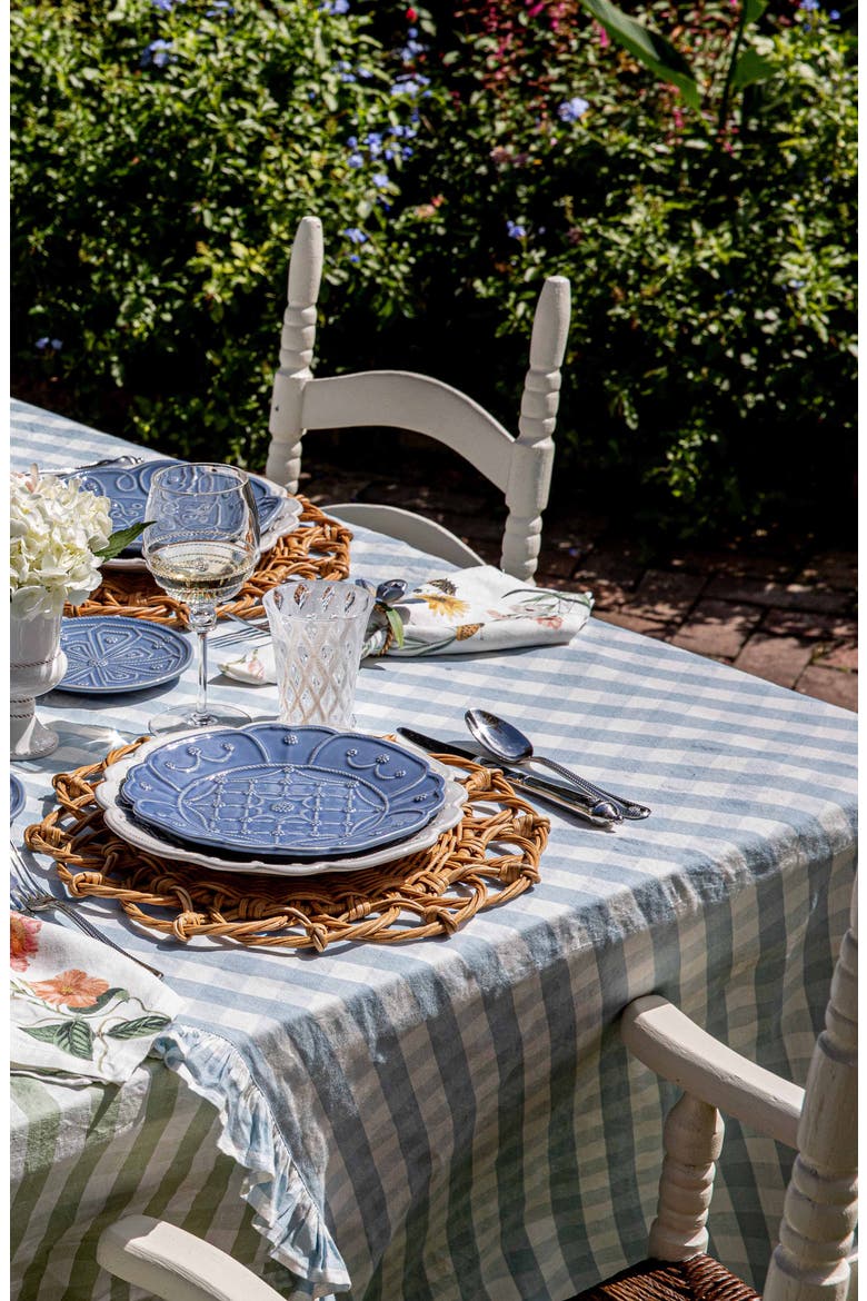 Gingham Ruffle Cotton & Linen Tablecloth, Alternate, color, OCEAN