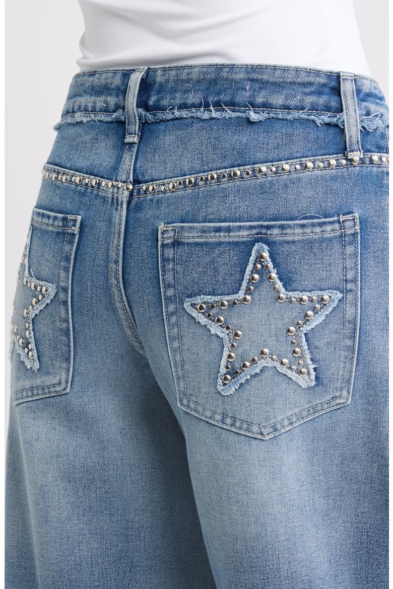 Studded Star Pocket High Waist Wide Leg Jeans, Alternate, color, 08C - LIGHT MEDIUM