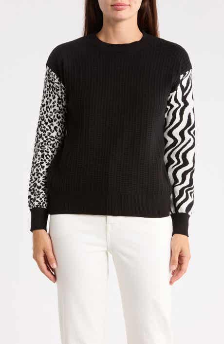 Animal Pattern Sleeve Crewneck Sweater