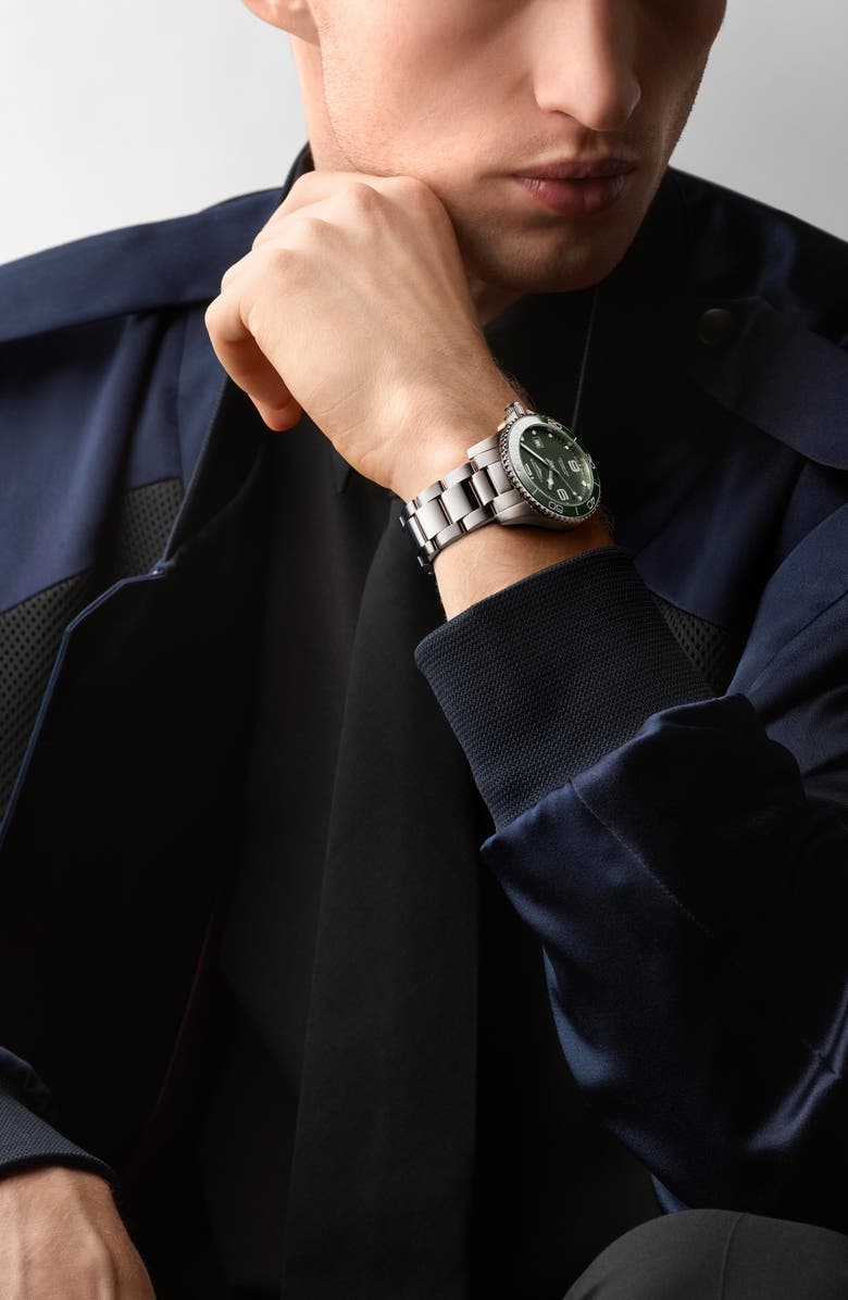 Longines HydroConquest Automatic Bracelet Watch, 41mm, Alternate, color, Green/ Silver