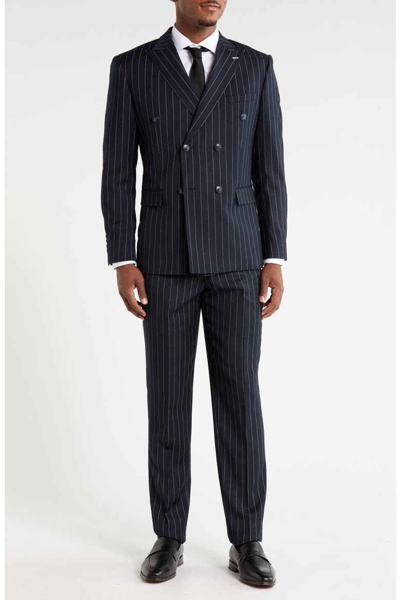Pinstripe Peak Lapel Two-Piece Suit, Main, color, NAVY