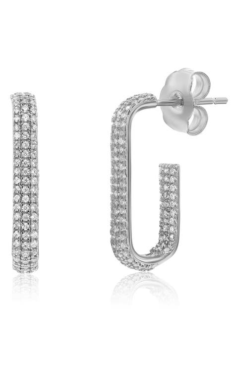 Pavé Cubic Zirconia Open Paper Clip Hoop Earrings
