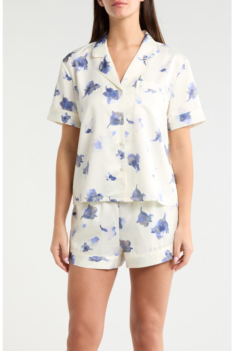 Satin Short Pajamas, Main, color, PURPLE WATERCOLOR BLOSSOM