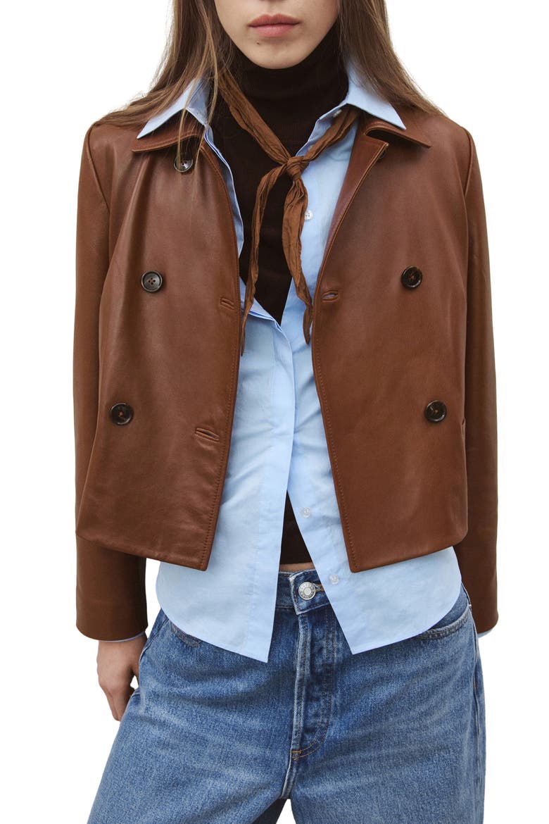 Double Breasted Leather Jacket, Main, color, MEDIUM BROWN