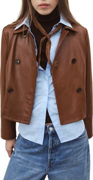 MANGO Double Breasted Leather Jacket