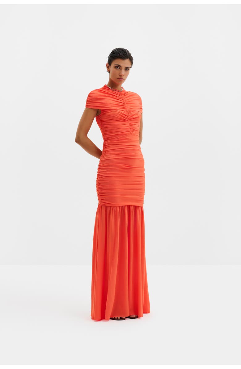 Malina Loana Draped Chiffon Maxi Dress, Main, color, Coral