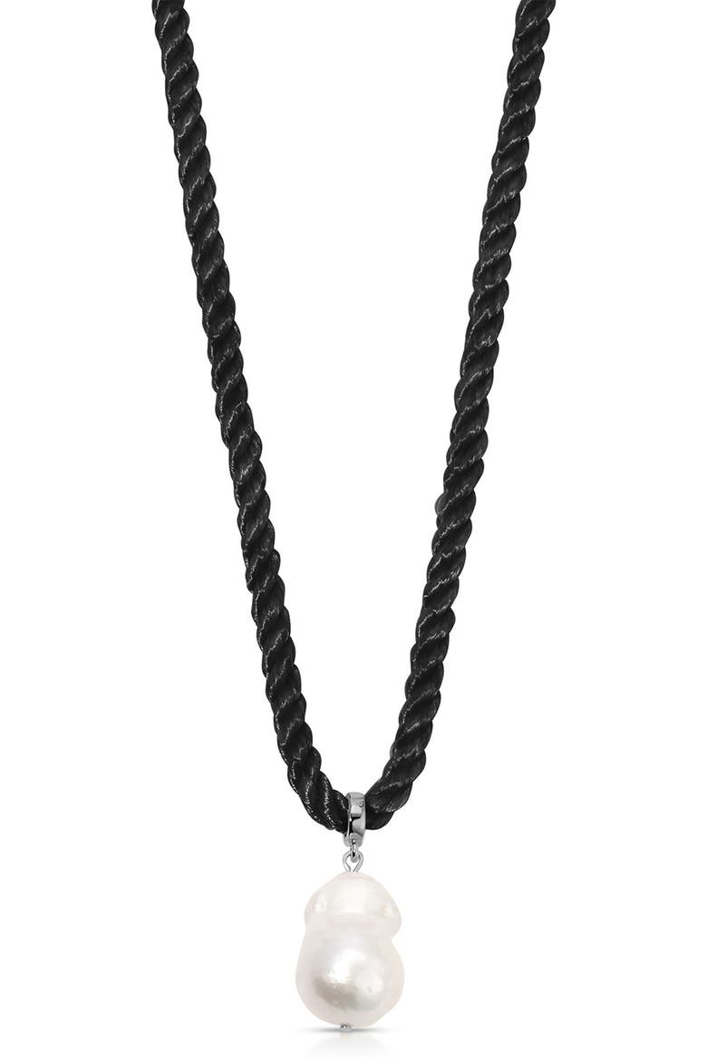 Rope Cord Freshwater Pearl Pendant Necklace, Main, color, BLACK