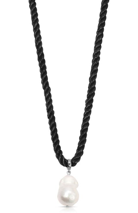 Rope Cord Freshwater Pearl Pendant Necklace