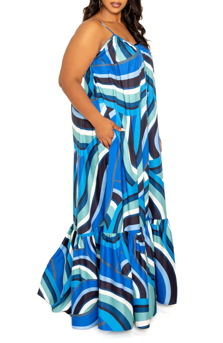 BUXOM COUTURE Geometric Print Maxi Dress, Alternate, color, 