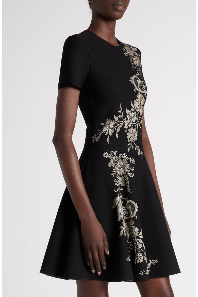 Floral Embroidered Volume Minidress, Alternate, color, BLACK/ SILVER/ GOLD