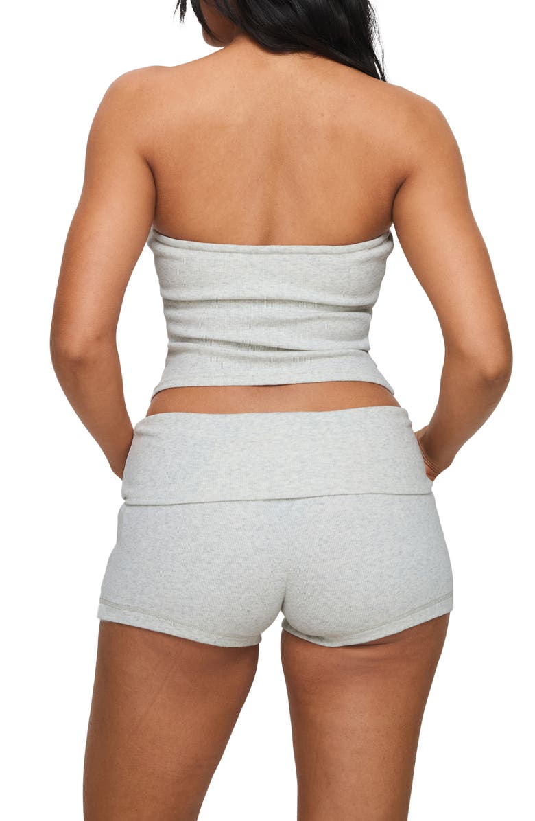 Princess Polly Baseline Foldover Rib Stretch Cotton Shorts, Alternate, color, Grey Marle