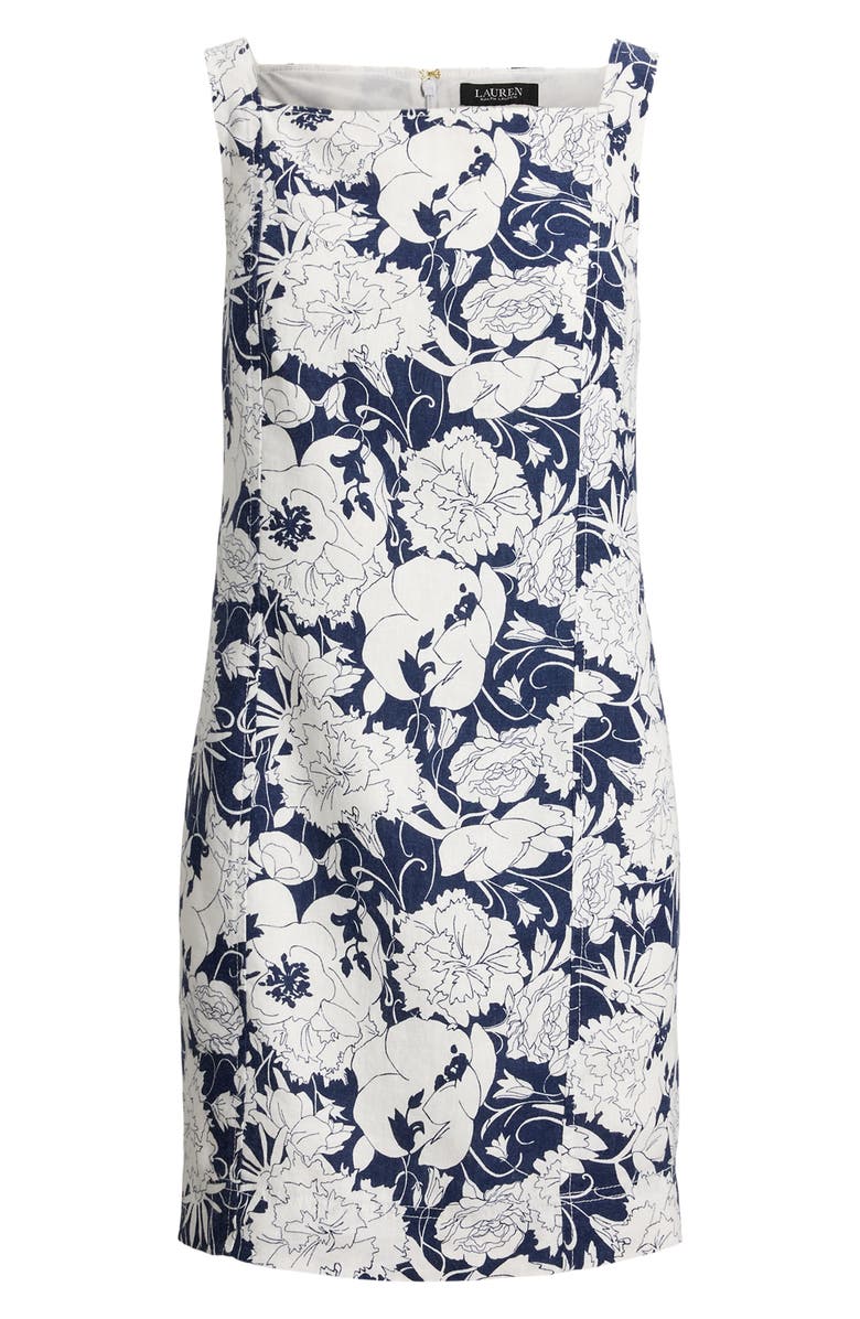Lauren Ralph Lauren Richette Floral Linen Minidress, Alternate, color, White / Navy Blue