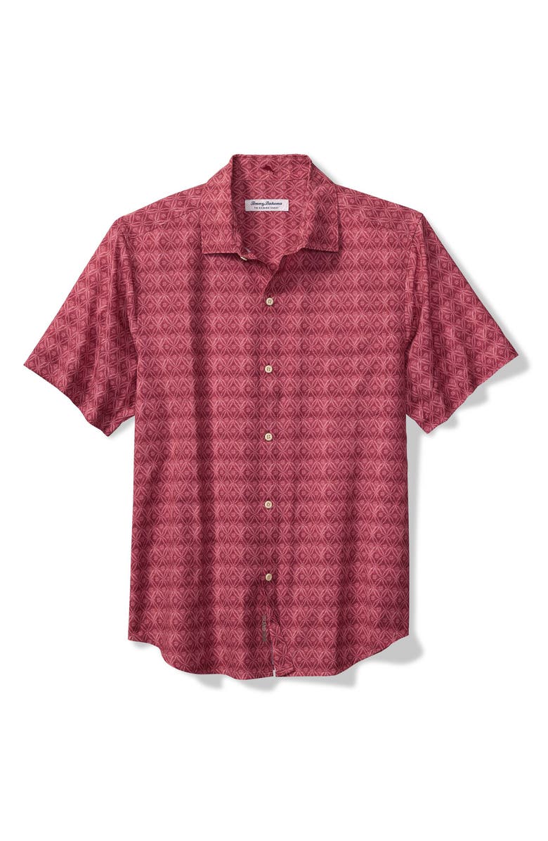 Tommy Bahama Bahama Coast Tile Isle Geo Print IslandZone<sup>®</sup> Short Sleeve Button-Up Shirt, Main, color, Plum Raisin