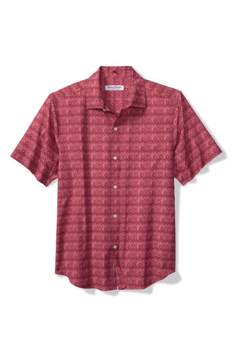 Bahama Coast Tile Isle Geo Print IslandZone® Short Sleeve Button-Up Shirt
